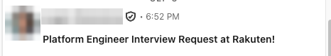 A LinkedIn message: Platform Engineer interview request at Rakuten.